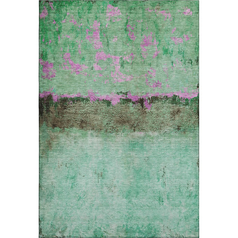 5' X 8' Green Teal And Pink Abstract Washable Area Rug With UV Protection