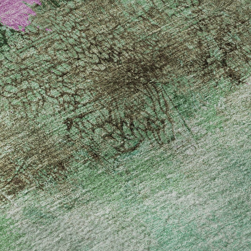 5' X 8' Green Teal And Pink Abstract Washable Area Rug With UV Protection