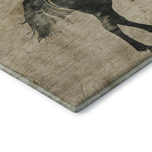 5' X 8' Beige Charcoal And Gray Animal Print Washable Area Rug With UV Protection