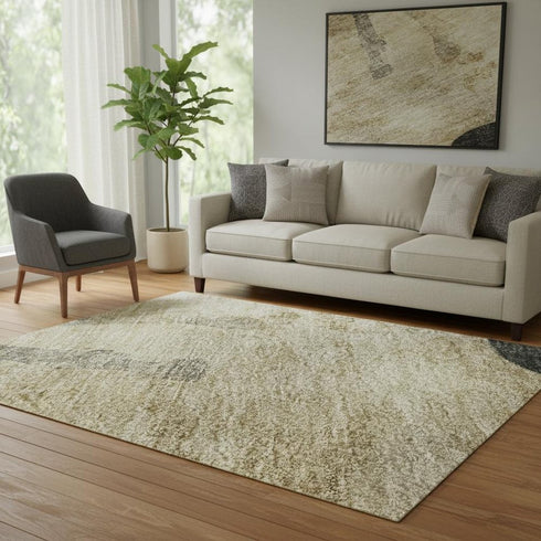 5' X 8' Beige Charcoal And Gray Animal Print Washable Area Rug With UV Protection