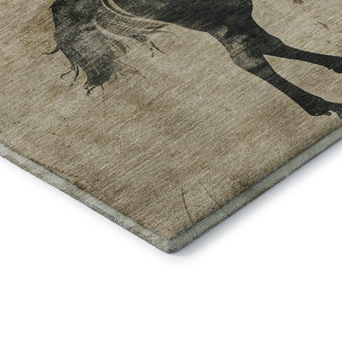 8' X 10' Beige Charcoal And Gray Animal Print Washable Area Rug With UV Protection