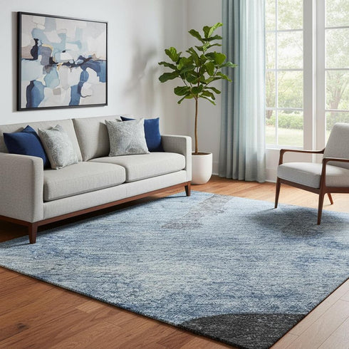 5' X 8' Denim Blue And Charcoal Animal Print Washable Area Rug With UV Protection