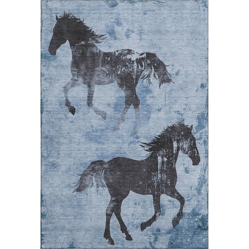 5' X 8' Denim Blue And Charcoal Animal Print Washable Area Rug With UV Protection