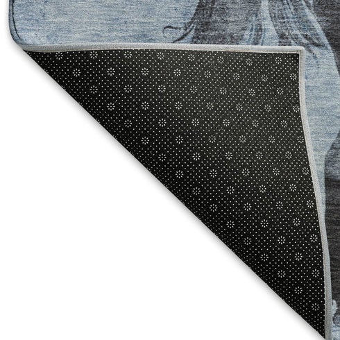 5' X 8' Denim Blue And Charcoal Animal Print Washable Area Rug With UV Protection