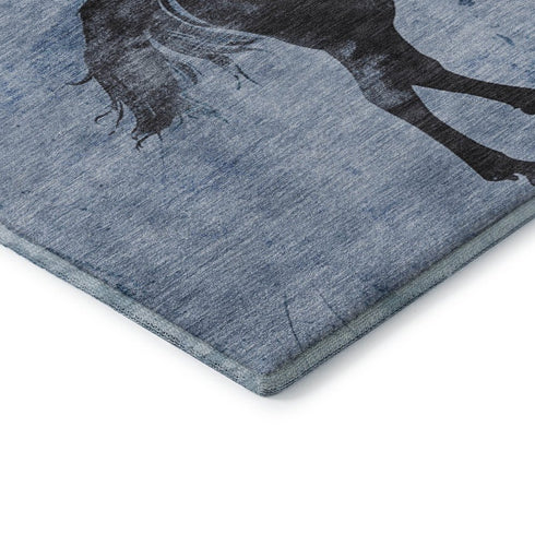 8' X 10' Denim Blue And Charcoal Animal Print Washable Area Rug With UV Protection