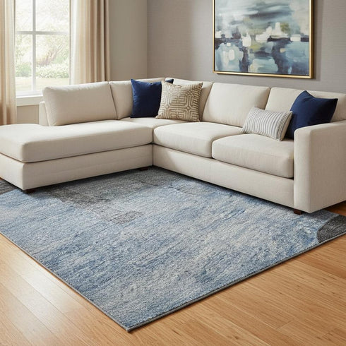 8' X 10' Denim Blue And Charcoal Animal Print Washable Area Rug With UV Protection