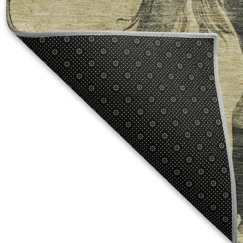 5' X 8' Gold And Charcoal Animal Print Washable Area Rug With UV Protection