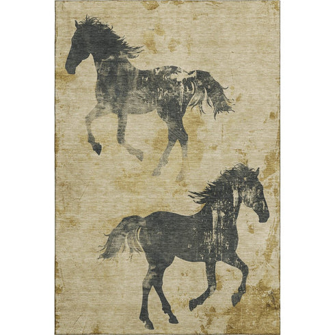 8' X 10' Gold And Charcoal Animal Print Washable Area Rug With UV Protection