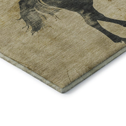 8' X 10' Gold And Charcoal Animal Print Washable Area Rug With UV Protection