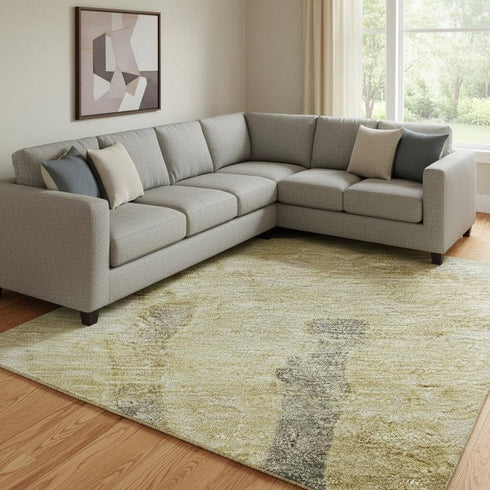 8' X 10' Gold And Charcoal Animal Print Washable Area Rug With UV Protection