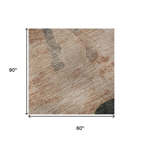 5' X 8' Rust And Charcoal Animal Print Washable Area Rug With UV Protection