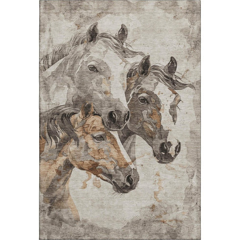 5' X 8' Beige Ivory And Gray Animal Print Washable Area Rug With UV Protection