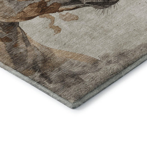 5' X 8' Beige Ivory And Gray Animal Print Washable Area Rug With UV Protection