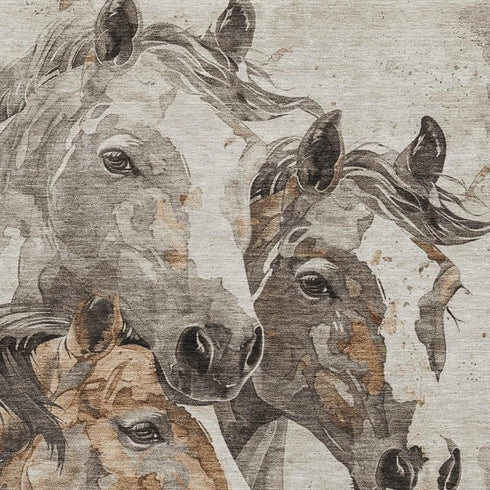 5' X 8' Beige Ivory And Gray Animal Print Washable Area Rug With UV Protection