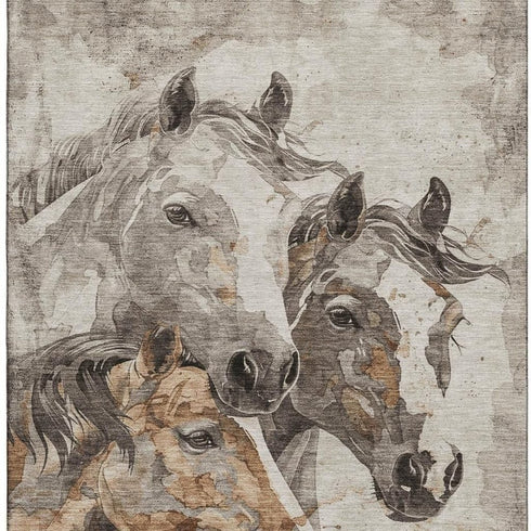 5' X 8' Beige Ivory And Gray Animal Print Washable Area Rug With UV Protection