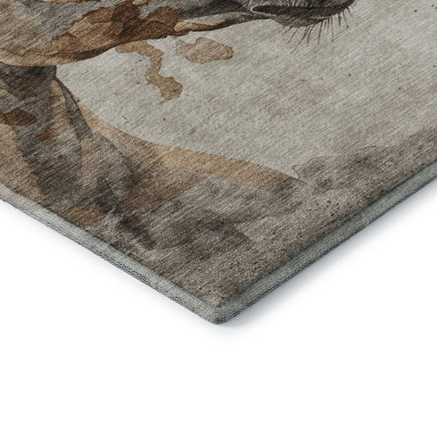 8' X 10' Beige Ivory And Gray Animal Print Washable Area Rug With UV Protection