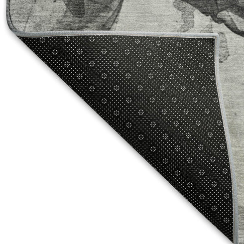 5' X 8' Gray Silver And Ivory Animal Print Washable Area Rug With UV Protection