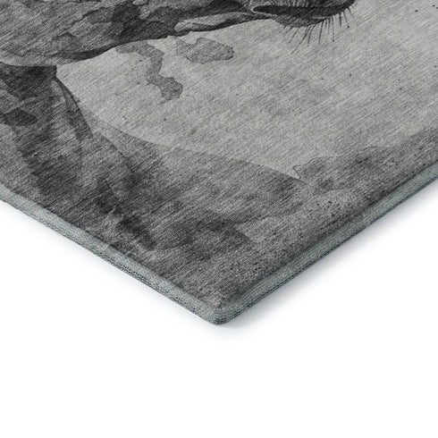 5' X 8' Gray Silver And Ivory Animal Print Washable Area Rug With UV Protection