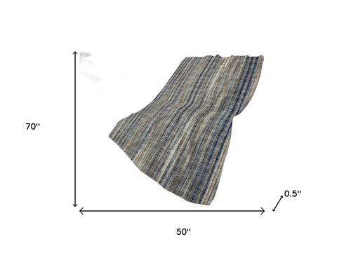 50" X 70" Brown And Blue Striped Polyester Woven Plush Throw Blanket