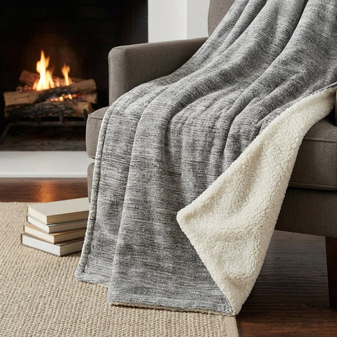 50" X 70" Silver And Gray Abstract Polyester Woven Plush Throw Blanket