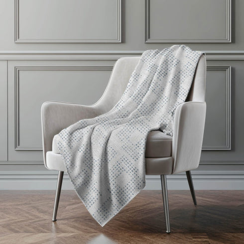 50" X 70" Silver And Blue Geometric Polyester Woven Plush Throw Blanket