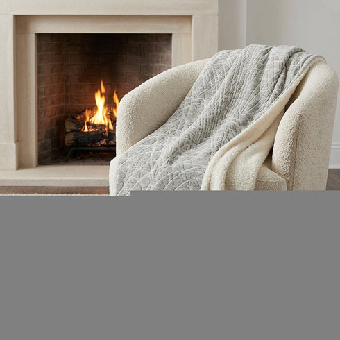 50" X 70" Beige And Gray Abstract Polyester Woven Plush Throw Blanket