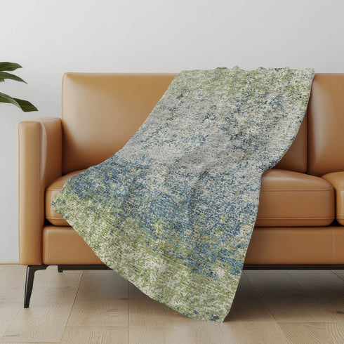 50" X 70" Green And Blue Abstract Polyester Woven Plush Throw Blanket