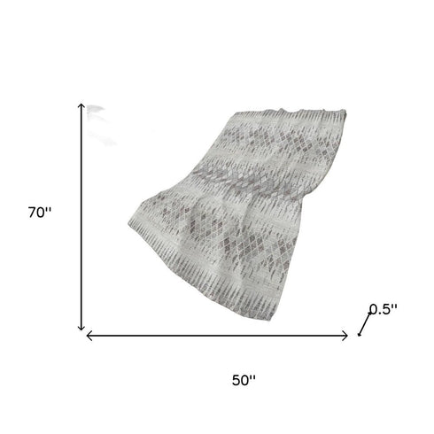 50" X 70" Beige And Gray Geometric Polyester Woven Plush Throw Blanket
