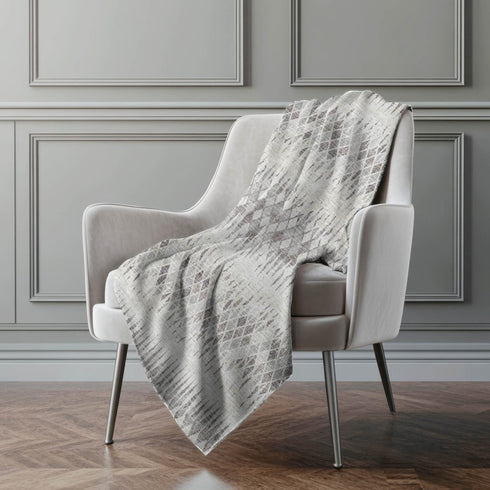 50" X 70" Beige And Gray Geometric Polyester Woven Plush Throw Blanket