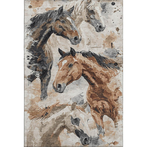 5' X 8' Beige Brown And Charcoal Animal Print Washable Area Rug With UV Protection