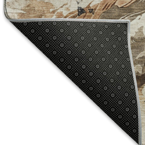 5' X 8' Beige Brown And Charcoal Animal Print Washable Area Rug With UV Protection