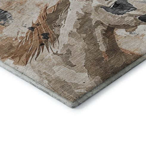 5' X 8' Beige Brown And Charcoal Animal Print Washable Area Rug With UV Protection