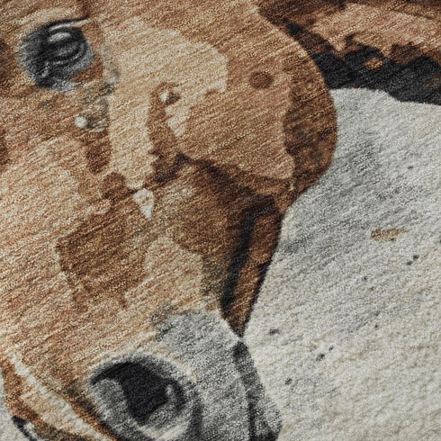 5' X 8' Beige Brown And Charcoal Animal Print Washable Area Rug With UV Protection