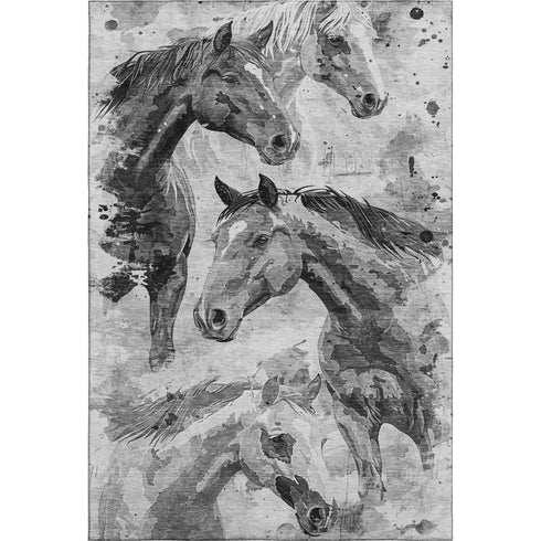 5' X 8' Gray Silver And Charcoal Animal Print Washable Area Rug With UV Protection