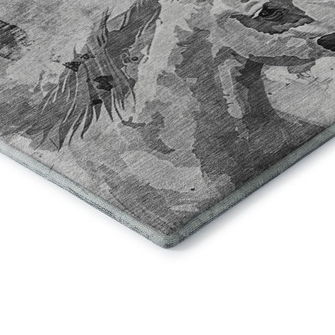 5' X 8' Gray Silver And Charcoal Animal Print Washable Area Rug With UV Protection