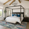 9' X 12' Denim Blue Blush And Ivory Geometric Washable Area Rug With UV Protection