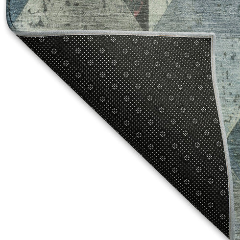 9' X 12' Denim Blue Blush And Ivory Geometric Washable Area Rug With UV Protection
