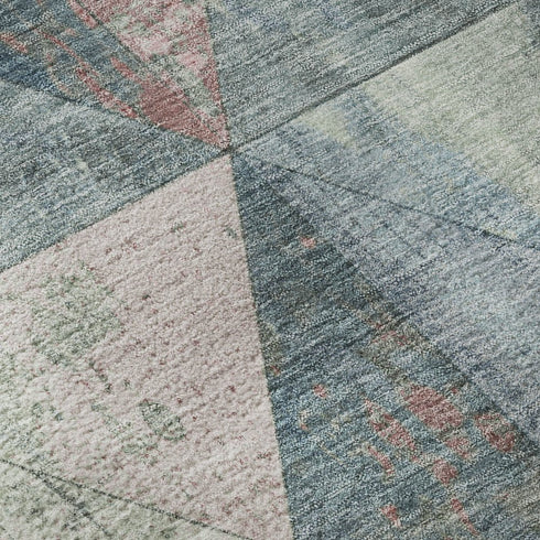 9' X 12' Denim Blue Blush And Ivory Geometric Washable Area Rug With UV Protection