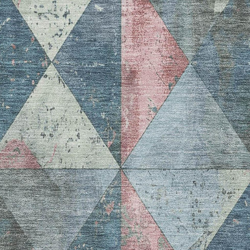 9' X 12' Denim Blue Blush And Ivory Geometric Washable Area Rug With UV Protection