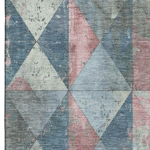 9' X 12' Denim Blue Blush And Ivory Geometric Washable Area Rug With UV Protection