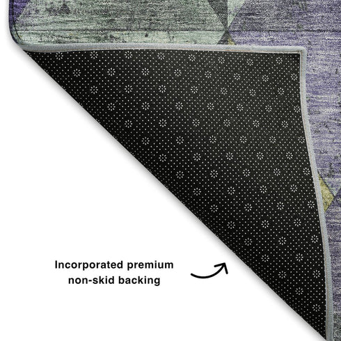 5' X 8' Eggplant Gold And Ivory Geometric Washable Area Rug With UV Protection