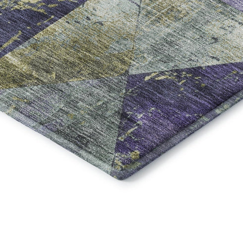 5' X 8' Eggplant Gold And Ivory Geometric Washable Area Rug With UV Protection