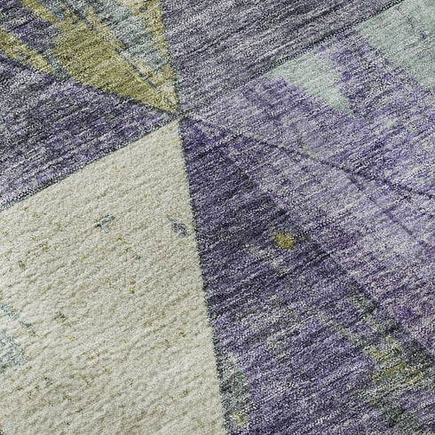 5' X 8' Eggplant Gold And Ivory Geometric Washable Area Rug With UV Protection