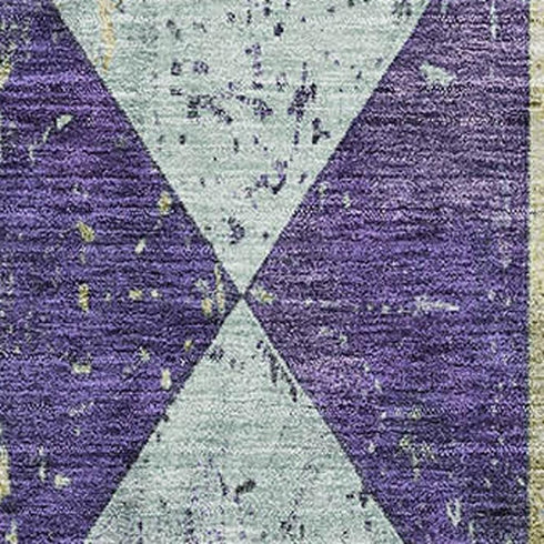 5' X 8' Eggplant Gold And Ivory Geometric Washable Area Rug With UV Protection
