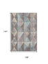 9' X 12' Coffee Teal And Beige Geometric Washable Area Rug With UV Protection