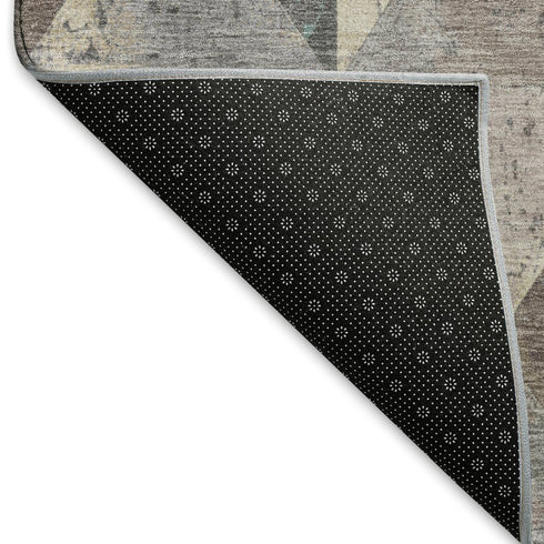 9' X 12' Coffee Teal And Beige Geometric Washable Area Rug With UV Protection