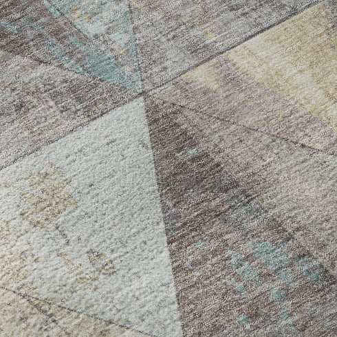 9' X 12' Coffee Teal And Beige Geometric Washable Area Rug With UV Protection