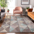 9' X 12' Coffee Teal And Beige Geometric Washable Area Rug With UV Protection