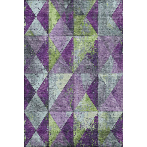 8' X 10' Purple Green And Ivory Geometric Washable Area Rug With UV Protection
