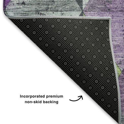 8' X 10' Purple Green And Ivory Geometric Washable Area Rug With UV Protection